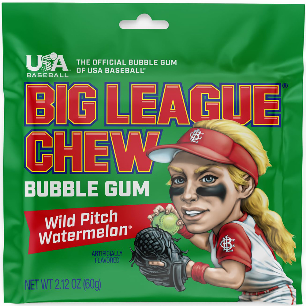 Big League Chew Wild Pitch Watermelon Bubble Gum, 2.12 oz Pouch