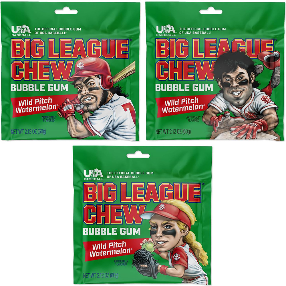 Big League Chew Wild Pitch Watermelon Bubble Gum, 2.12 oz, 3 Pack
