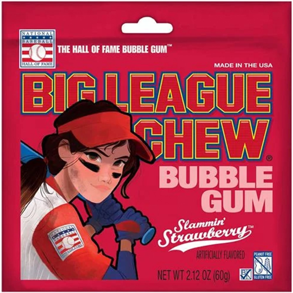 Big League Chew Slammin' Strawberry Bubble Gum, 2.12 oz Pouch