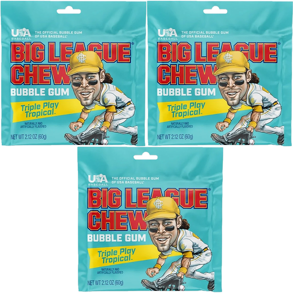 Big League Chew Triple Play Tropical Bubble Gum, 2.12 oz, 3 Pack