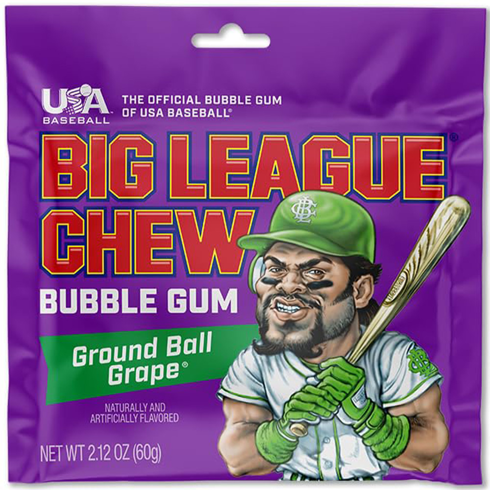 Big League Chew Ground Ball Grape Bubble Gum, 2.12 oz Pouch