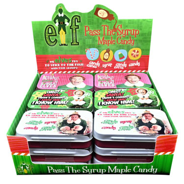 Buddy The Elf Pass The Syrup Maple Candy 1.5 Ounce Tins 18 Count Display Box