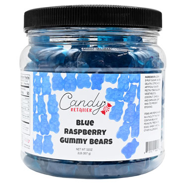 Candy Retailer Gummy Bears Blue Raspberry 32oz Jar