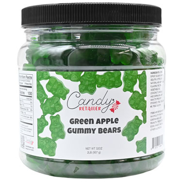 Candy Retailer Gummy Bears Green Apple 32oz Jar