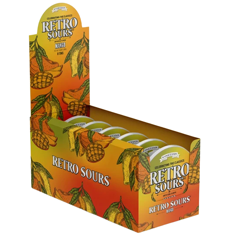 Retro Sours Mango Hard Tangy Candy, 2.12oz Tin, Pack of 8