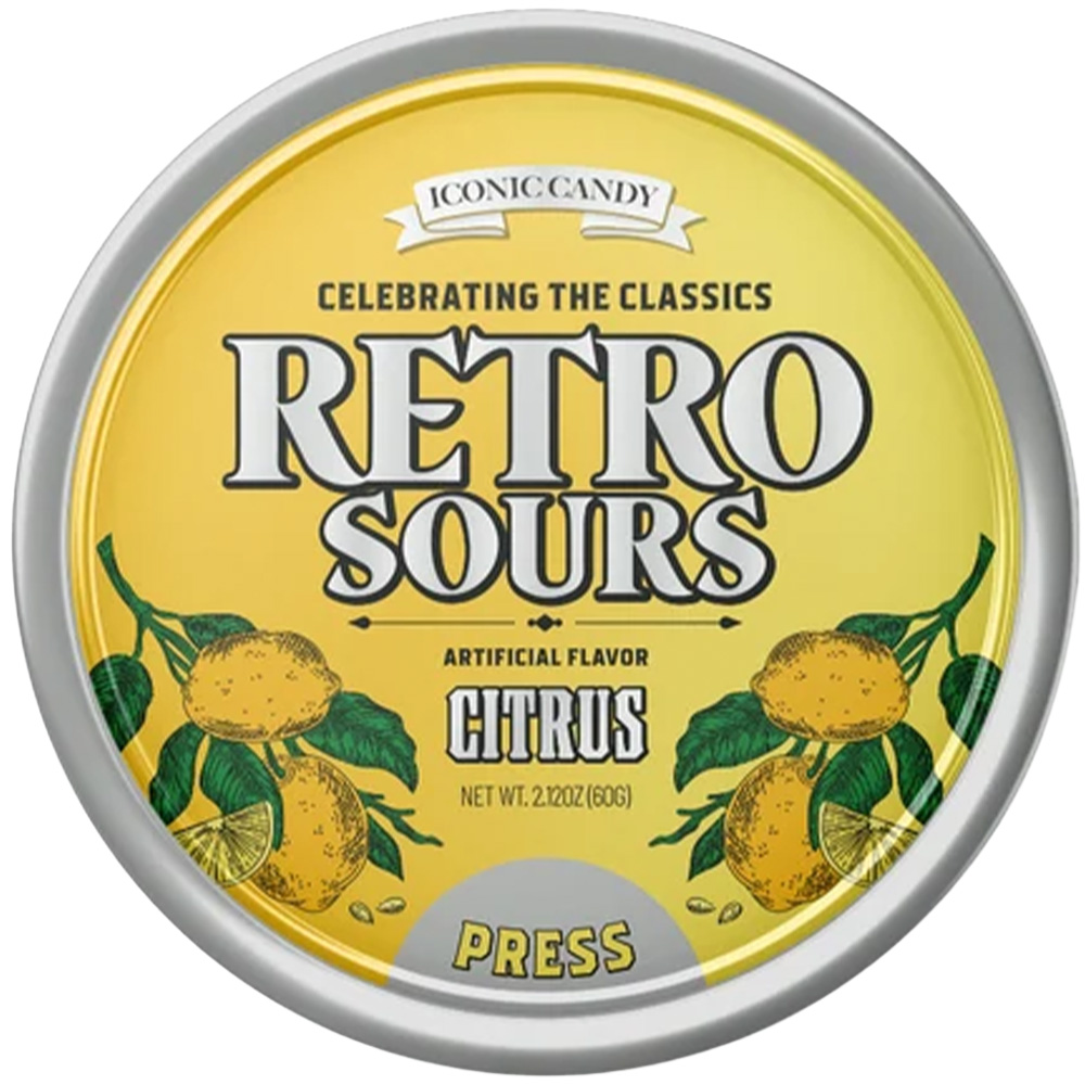 Retro Sours Citrus Hard Tangy Candy, 2.12oz Tin
