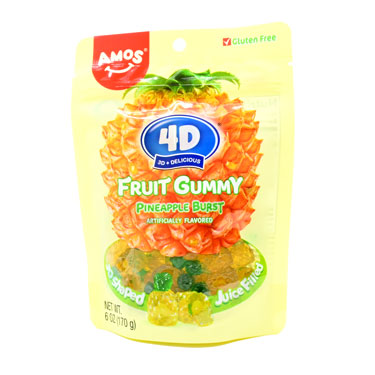 Amos 4D Pineapple Burst Fruit Gummy 6oz Bag 