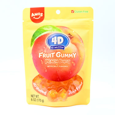 Amos 4D Southern Peach Burst Fruit Gummy 6oz Bag 