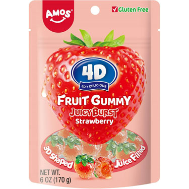 Amos 4D Strawberry Burst Fruit Gummy 6oz Bag 