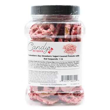 Candy Retailer Valentines Day Strawberry Yogurt Covered Pretzels with Red Nonpareils 1 Lb 