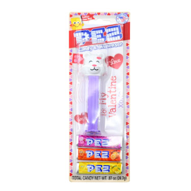 Pez Valentines White Bear Dispenser with Candy Rolls 