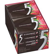 5 Gum Sour Strawberry Flood Sugar Free Chewing Gum, 15 Sticks, 10 Pack