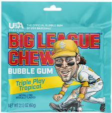 Big League Chew Triple Play Tropical Bubble Gum, 2.12 oz Pouch