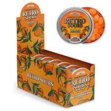 Retro Sours Tangerine Hard Tangy Candy, 2.12oz Tin, 8 Pack Box