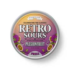 Retro Sours Passionfruit Hard Tangy Candy, 2.12oz Tin