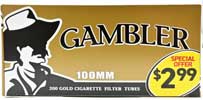 Gambler Cigarette Tubes Gold 100 PP 2.99 200ct Box 