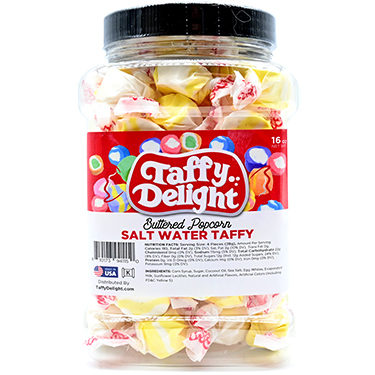 Taffy Delight Buttered Popcorn Salt Water Taffy 16oz Jar 