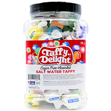 Taffy Delight Sugar Free Assorted Salt Water Taffy 16oz Jar 