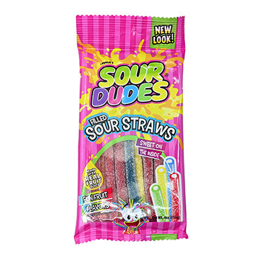 Worlds Sour Dude Filled Straws 4oz Bag 