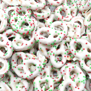 Yogurt Pretzels with Red and Green Nonpareils 1lb 